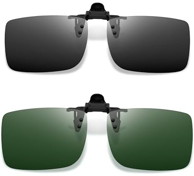 Joopin Clip-on-solglasögon 2-pack över vanliga glasögon Polariserade UV400 | rektangulära uppfällbara solglasögon UV-skydd för kvinnor och män