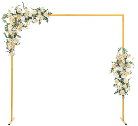LENJKYYO Goldener Hochzeitsbogen, 2x2m Metall Ballonbogenständer Set, Traubogen Hochzeit Ballonbogen Gestell, Hintergrundständer für Traubogen, Deko & Hintergrund, Party-Dekoration