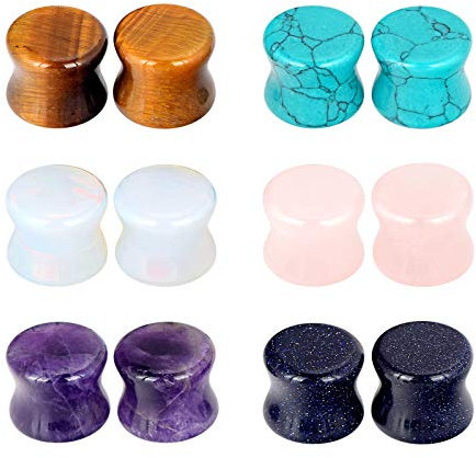 Longbeauty 12er Set/6-Farbe Stein Flesh Tunnel Plugs Set 12mm