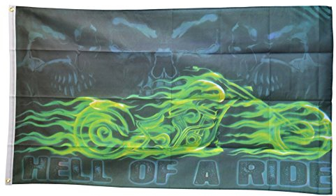 Flaggenfritze Fahne/Flagge Totenkopf Biker Hell of a Ride + gratis Sticker