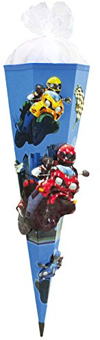 MOTORRAD RENNEN - CROSSRIDER Schultüte 85cm 3D-SCHNELL BASTELTÜTE vorgefertigt stabiler Tütenkorpus - Blau
