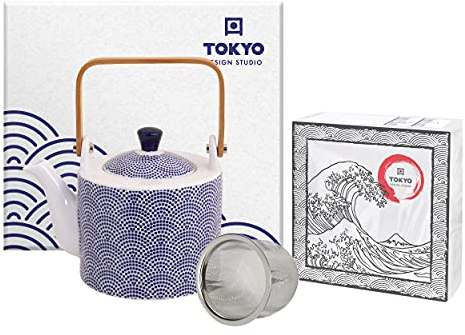 TOKYO design studio Nippon Blue théière Bleu-Blanc, 0,8 Litre, Porcelaine d'Asie, Design Japonais, boîte Cadeau Incluse