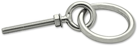 Docks, Lot de 2 pitons à œil avec anneau et écrou filetage métrique, Acier inoxydable, M5, Diam. intérieur anneau 30 mm, Longueur filetage 40 mm, Fixation sur une paroi