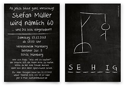 Kartenmachen.de Einladungskarten runder Geburtstag 60 Jahre Geburtstagseinladungen - Galgenmännchen