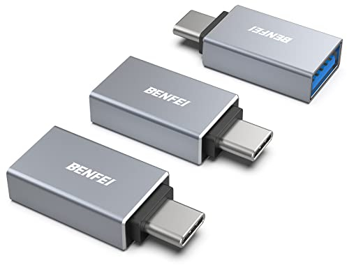 BENFEI Adaptador USB C a USB 3.0 (3 Pack) Thunderbolt 3 con OTG, para MacBook Pro 2019/2018/2017, Samsung Galaxy S10/S9 y Dispositivos Tipo C,Gris