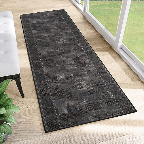TAPISO Anti Rutsch Teppich Läufer rutschfest Brücke Meterware Modern Schwarz Grau Verwischt Figuren Design Flur Küche Wohnzimmer 100 x 420 cm