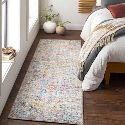 Livabliss Asmara Vintage Groß 80x220 cm – Boho Style mit orientalischem Muster in Grau & Orange, pflegeleicht & dekorativ für Wohnzimmer, Esszimmer & Schlafzimmer