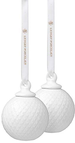 Lyngby Porcelæn Dekorationskugel Ø5 cm 2 Stck. Rhombe Porzellan, Weiss