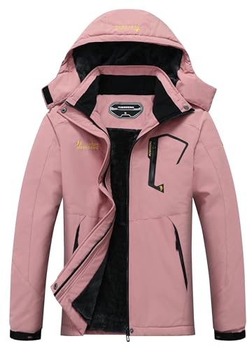 MOERDENG Veste de ski imperméable à capuche pour femme - Pour l'hiver et la neige, rose, Medium