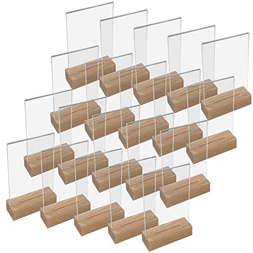 HMF 46940 Acryl Tischaufsteller mit Holzfuß | 20 Stück | DIN A6 Hochformat | Glasklar