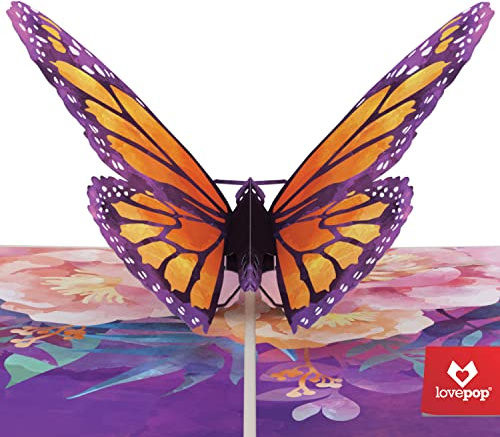 Lovepop 3D Pop-Up Karte Monarch Schmetterling Grußkarte für Geburtstag Frühling, Muttertag, Jahrestag | inkl. Umschlag & Versteckfach für Geld & Gutscheine