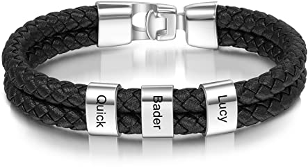 Ashleymade Personalisiertes Herren Armband, Silberne Perlen Kann Name Gravieren Rostfreier Stahl Gewebte Armband Vati Vatertagsgeschenk