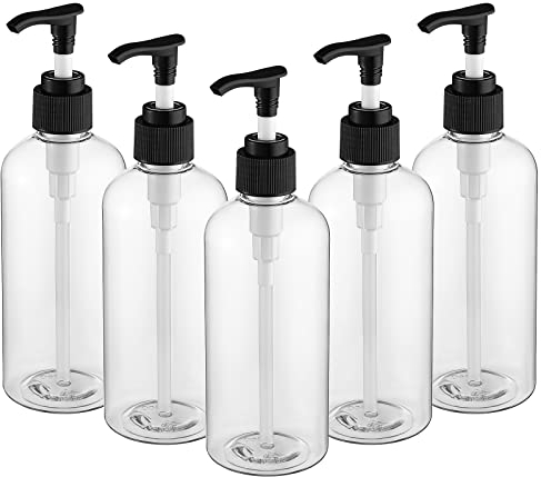 Hemoton 5Pcs 300ml Empty Pump Bottle Plastic Clear Soap Dispenser Refillable Wash Hand Liquid Shampoo Lotion Dispenser