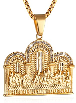 AsAlways Edelstahl vergoldet Herr Abendmahl Kubik Zirkonia Letztes Abendmahl Jesus mit seinen Jüngern Anhänger Halskette für Herren Hip Hop Schmuck