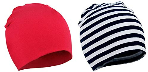 WYMAODAN Baby Baskenmütze, Zwei weiche doppelte süße Hüte aus Herbst- und Winterbaumwolle, geeignet für Jungen und Mädchen im Alter von 1 bis 3 Jahren (Rot+Streifen)