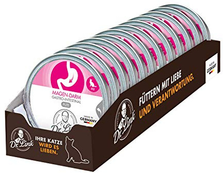Dr. Link Spezial-Diät Katzenfutter für Katzen & Kater Proteinquelle Pute – Magen, Darm, Verdauung - leicht verdaulich, unterstützt Darmflora & Bauchspeicheldrüse – 12x85g Schale
