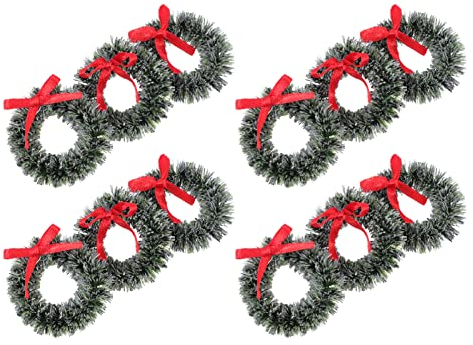 VICASKY Mini Weihnachtskranz Miniatur Kranz Bowknot Türkranz 20pcs Künstlicher Deko Kranz Puppenhaus Zubehör Puppenstube Dekoration Feen Garten Ornamente Weihnachtsdeko, Grün, 3,5x3,5 cm