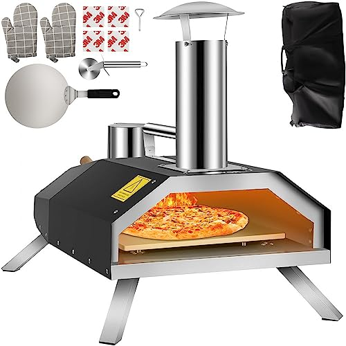 L-skills Forno per pizza all'aperto in acciaio inox, forno a legna, granuli di legno pellet o carbone, ideale per serata, cucina tra amici trasportabili giardino, balcone con pietra a pizza.