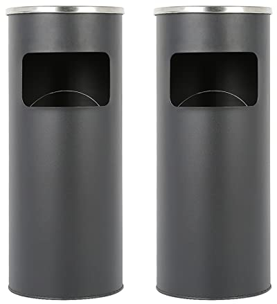 HUOLE Cubo de basura de 30 litros de acero inoxidable de pie para cenicero de piso en la parte superior del cubo de basura para el hotel al aire libre interior (25 * 25 * 60cm, negro-2PC)
