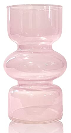 Bloflo Hydrokulturvase, rosa, transparent, Glas, 17,8 cm, farbige Vase für Blumen, dreilagige Glas-Blumenvase für Heimdekoration, moderne geometrische Glasvase für Zuhause, Büro, Hochzeitstisch (Rosa)