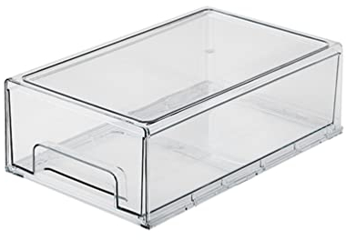 SHERCHPRY Clear Pull-out Bin Refrigerator Organizer Bins Stackable Fridge Drawer Cabinets Pantry Storage Containers with Handle for Fruit Vegetable Food Freezer Organization