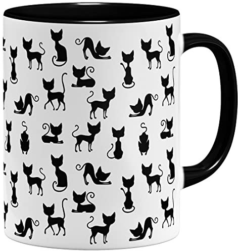 OM3® Tazza da caffè dolce con gatti gatto con motivo gatto III | Tazza in ceramica | 11oz 325 ml | stampa completa | nero