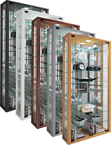 VCM Glasvitrine hängend | Vitrine Glas mit ESG-Sicherheitsglas | Maße ca. H. 115 xx B. 59 x T. 18 cm| Hängevitrine Glas | Modern und platzsparend | Glas Vitrinenschrank - Vitrosa Maxi Spiegel