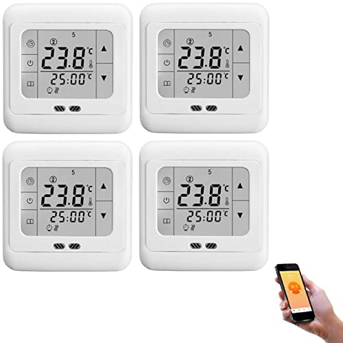 Oniissy WiFi Elektrische Fußbodenheizung Thermostat Programmierbar 16A Digital Raumthermostat für Fußbodenheizung mit LCD Touchscreen 4 Pack