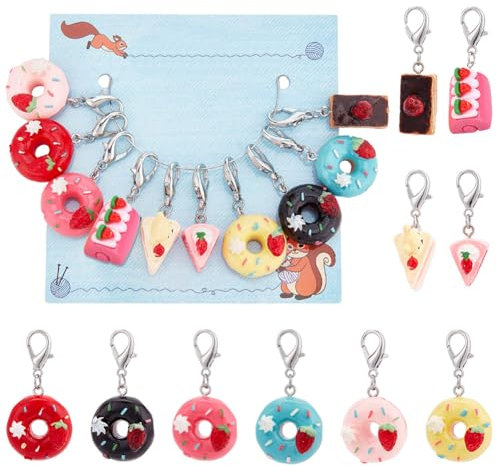 nbeads 10 Pcs Gâteau Thème Marqueur Point Crochet, Résine Dessert Crochet Donut Marqueur Point Charms Marqueur Tricot Verrouillage DIY Cadeau Fait Main pour Tricot Tissage Couture Quilting Bijoux