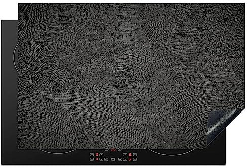 KitchenYeah© Herdabdeckplatte Einteilig Küche Herdabdeckung Induktionsfeld Ceranfeld Herdabdeckplatten Vinyl Matte Aufrollbar Beton - Schwarz - Grau - Massiv - Industrial - 80x52 cm