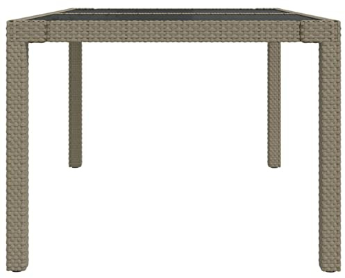 Festnight gartentisch mit glasplatte gartentisch wetterfest balkontisch gartentische für draußen terrassentisch wetterfest Garten beistelltisch Poly Rattan-Beige-Gehärtetes Glas -150x90x75 cm