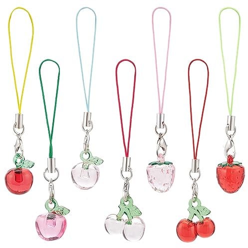 BENECREAT 7 unidades de colgantes para teléfono móvil con colgante de fruta, adornos para bolsos, llaves u otros, 88 mm de largo, Aleación