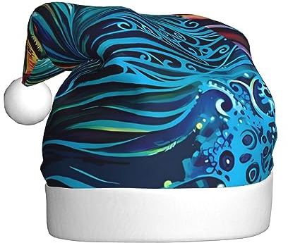 EKYOSHCZ Farbige Pfau Weihnachtsmann Hut für Erwachsene Weihnachtsmütze Xmas Urlaub Hut für Neujahr Party Supplies