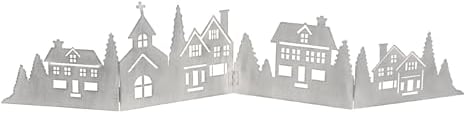Spetebo Deko Häuserzeile aus Metall klappbar 77 x 17 cm - grau - Weihnachtsstadt Silhouette zur Tischdekoration - Weihnachtsdeko Tischdeko für Weihnachten Weihnachtsstadt Skyline