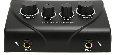 Fockety Karaoke Mixer, Professioneller Plug and Play Audio Sound Mixer mit 2 Mikrofoneingängen, Rotationskontrolle, Musiklautstärkeregelung, 2 Mikrofonvorverstärker Karaoke Sound Mixer