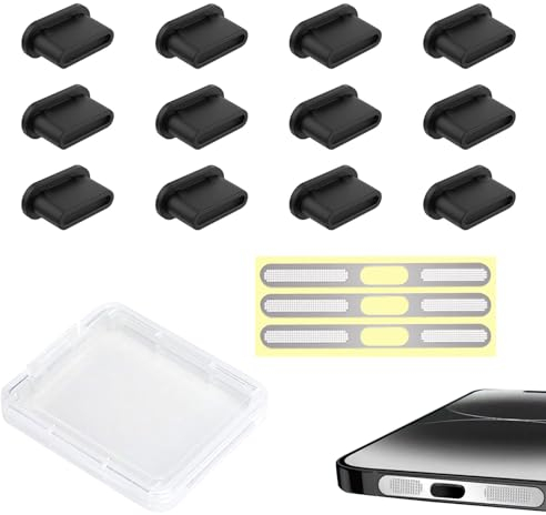 AZWOOD Funda de Silicona USB C Tapones Protectores contra el Polvo, 15 Piezas Funda para Altavoz del Teléfono Adhesivo Antipolvo Tapón Antipolvo Altavoz del Teléfono Móvil Adhesivo de Malla A Prueba