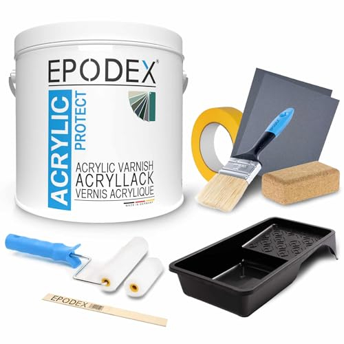 EPODEX® ACRYLIC PROTECT | Holzfarbe Holzlack Möbellack Möbelfarbe Acrylfarbe Innen Lasur Sabberlack| + Zubehörset | 45 Farben Transparent Farblos Weiß Bunt 0,66-16,5Kg