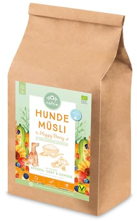 naftie Bio Hundemüsli Happy Berry mit Obst & Gemüse Flocken - 3kg | Dinkelflocken, Kokosflocken, Beerenobst & Gemüse, vegan, Barf-Flocken