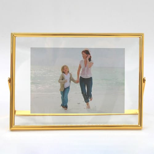 LEEMASING Cadre photo flottant en métal et verre pour la Saint-Valentin, un mariage, la maison ou le bureau, pour photo de 20,3 x 15,2 cm (doré, 20,3 x 15,2 cm)