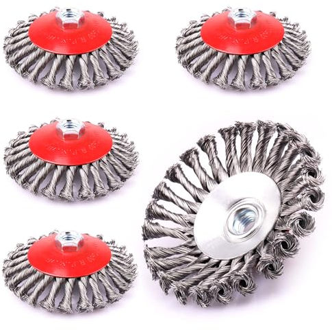 LSTOPGO 5 Stück Kegelbürsten für Winkelschleifer ,Ø 125 mm, M14 x 2-Gewinde Aufnahme, aus gewelltem HSS-Stahldraht, für Farbe, Rostschweißnähten, Oxidation Reinigen & Entfernen (5)