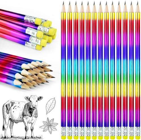 DECARETA 24er Set HB Bleistifte Set mit Radiergummi Vorgespitzt Bleistifte für Schreiben Zeichnen Skizzieren Prüfungen Schule Büro