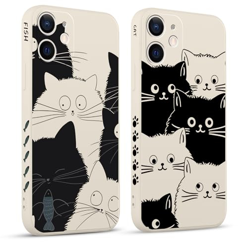 Pnakqil 2 stück Handyhülle für iPhone 15 6,1,Hülle Katze Fisch Muster Aesthetic Interessant Design süß Aesthetic Schön Mädchen Kameraschutz Stoßfeste Case Silikon Schutzhülle Tasche
