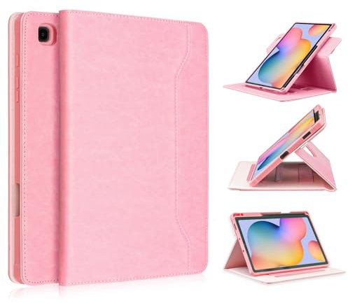 Yiernuo Custodia per Samsung Galaxy Tab S6 Lite 10.4 Pollici 2024 2022 2020 Tablet SM-P620 P625 P613 P619 P610 P615 Tablet,Cover Trasparente Rotazione 360°con Funzione Porta Penna,Rosa