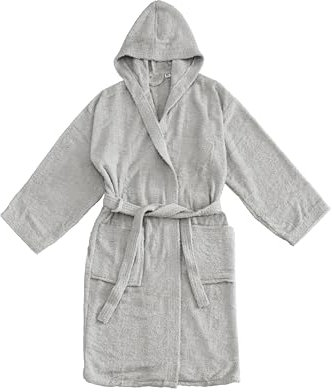 LARA MORADA - Accappatoio Per Uomo - Donna in Puro Cotone al 100%, Tinta Unita, Accappatoio In Morbida Spugna Di Cotone, Con Cappuccio, Unisex, 450gr/m2, Grigio Perla L