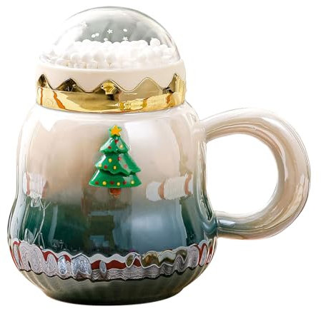 Weihnachten Tasse, Farbverlaufs-Keramik-Teebecher, Weihnachtsbecher mit Deckel und Geschenkbox, 500ml (Blau)