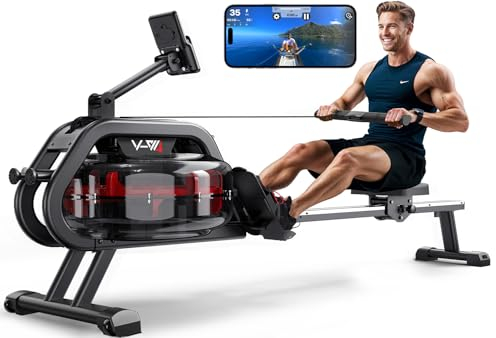 FYSIQ Rudergerät für Zuhause, Rudermaschine mit 28L Tank, erhöht 50% Wasserwiderstand,Rudergerät Wasser mit Bluetooth Display,Rudergeräte Klappbar mit 160KG Gewichtskapazität