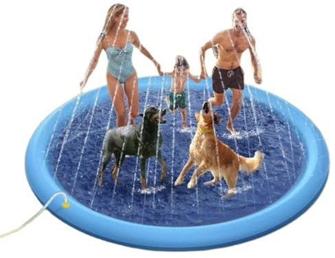 Tapis de Jet d'eau, 200cm Tapis de Pulvérisation d'eau Sprinkler Splash Pad Tapis D'arrosage Jeux d'eau Jouets d'arrosage d'été Exterieur Piscine pour Enfant Adult Chien (Bleu, ∅ 200cm)
