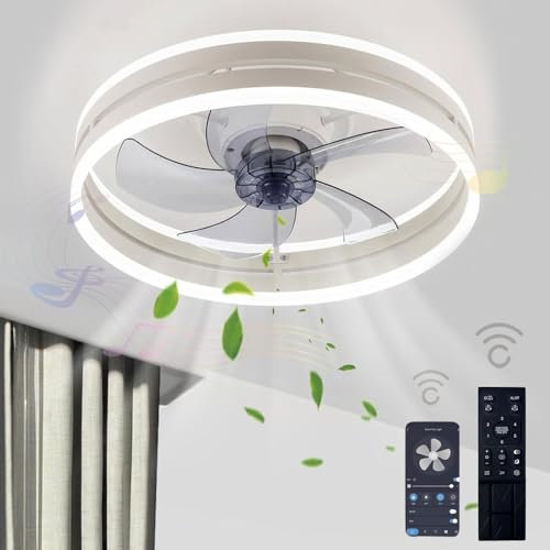 PTLYE LED Ceiling Fan, with Light and Remote Control Ceiling Fan,with Bluetooth Dimmable Speaker Ceiling Fan,for Bedroom Kitchen(White)