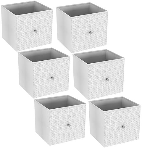 URBNLIVING Set of 1/4/6 Foldable 27cm Woven Fabric Storage Cube Box Drawer Insert Basket with Handle - Multi Colourful Collapsible Toy Arts & Crafts Bins, Durable and Lightweight for Home Office