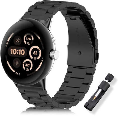 ToVioc Correa Compatible con Google Pixel Watch 3 45mm, Caballero Elegante, Correa de Reloj de Metal de Acero Inoxidable, para Google Pixel Watch 3 45mm - Negro
